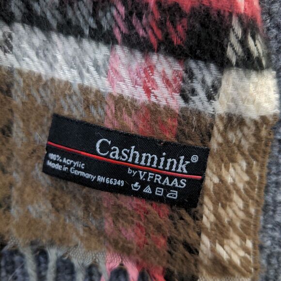 V. Fraas Cashmink Womens Scarf Multi Size 11x63.5 Knit 100% Acrylic Plaid - Picture 4 of 5